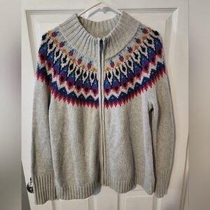 Chaps Full Zip Nordic Fair Isle Cardigan Sweater Women's Size 1X‎ Gray